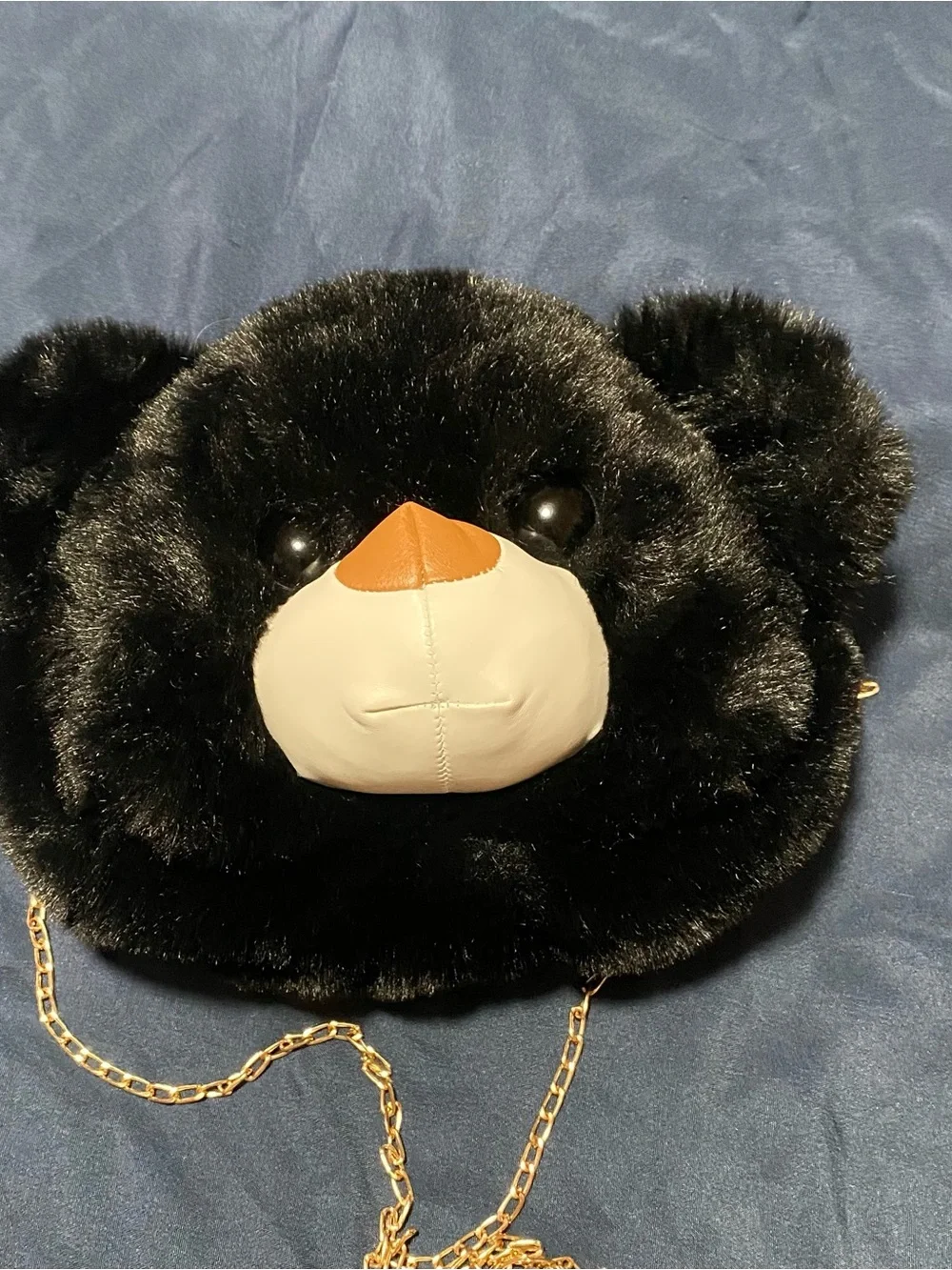 Kids Plush Black Bear Crossbody Bag with Gold Chain
